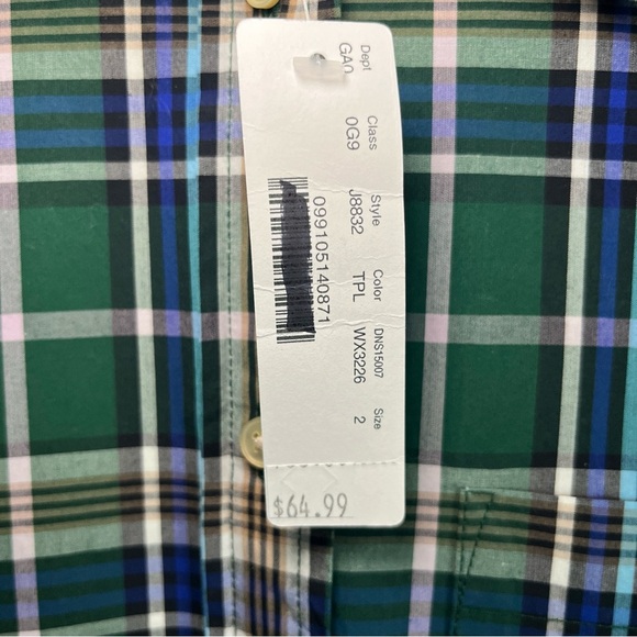 NWT! J. Crew Women’s Green Blue Plaid Button Shirt Sz2 Pocket Collared Cotton - Picture 4 of 14